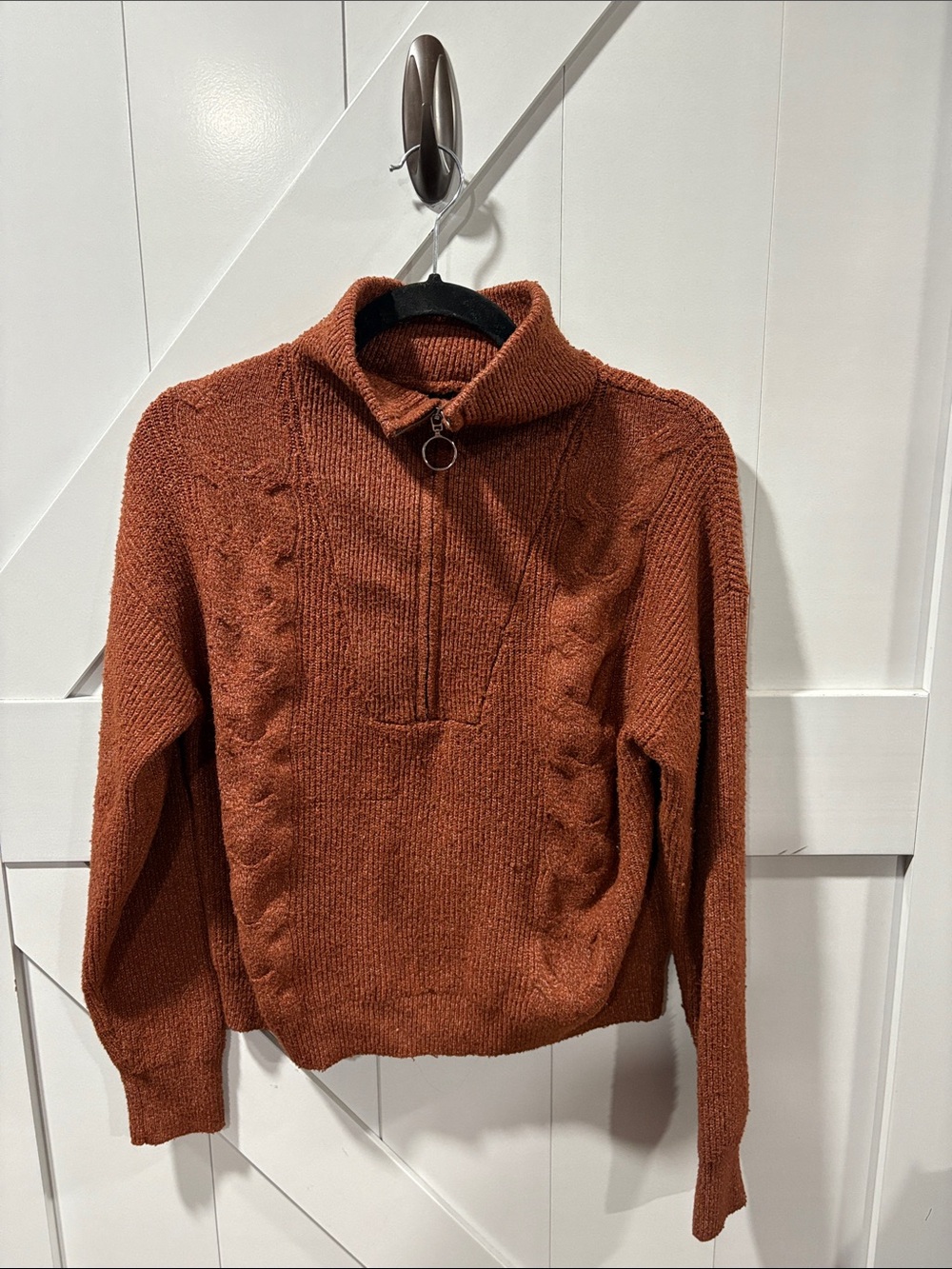 Women's Rust Cable Half-Zip Turtleneck Sweater